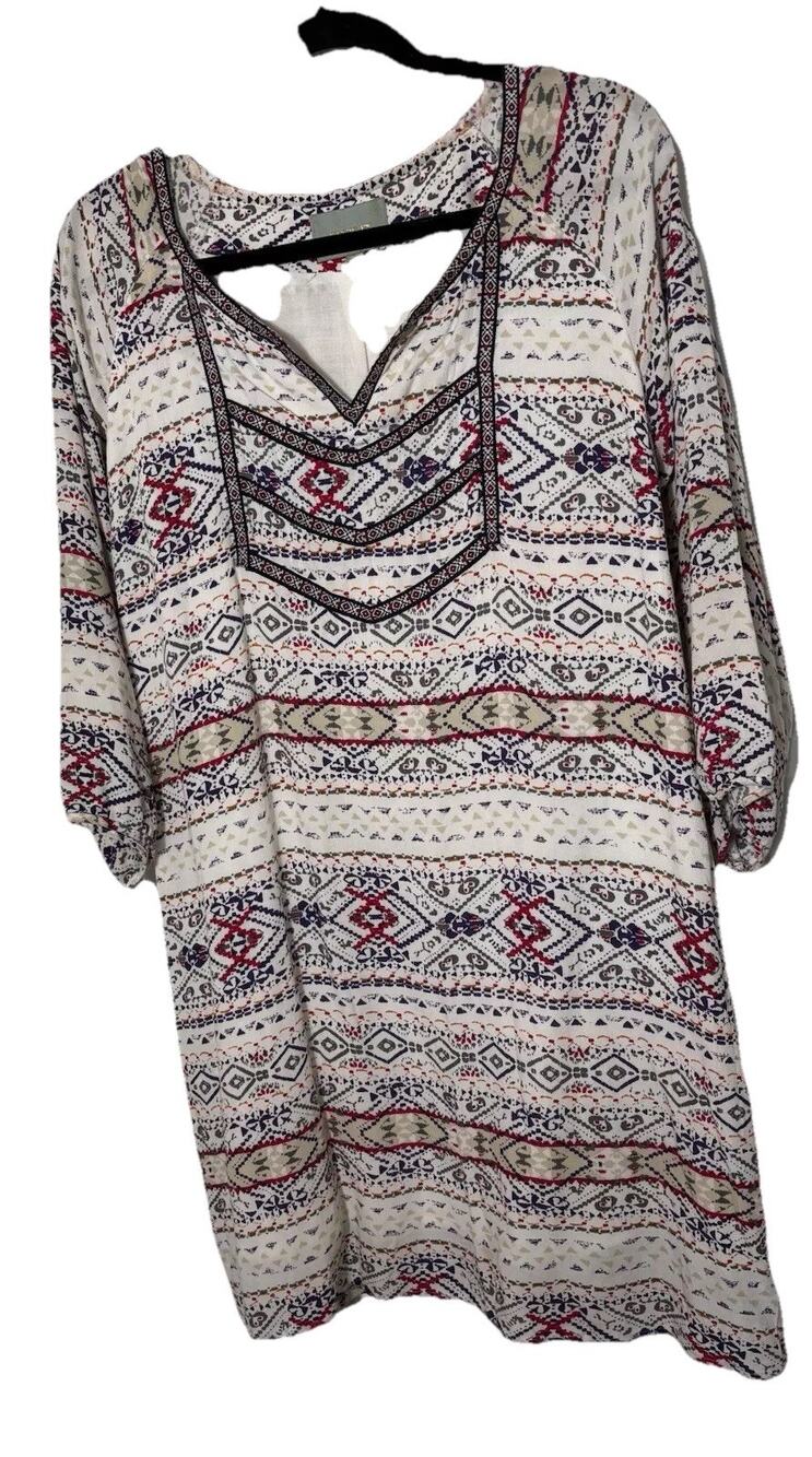 Skies Are Blue Anthropologie Sheath Aztec Print Dress Medium Boho Bohemian Party